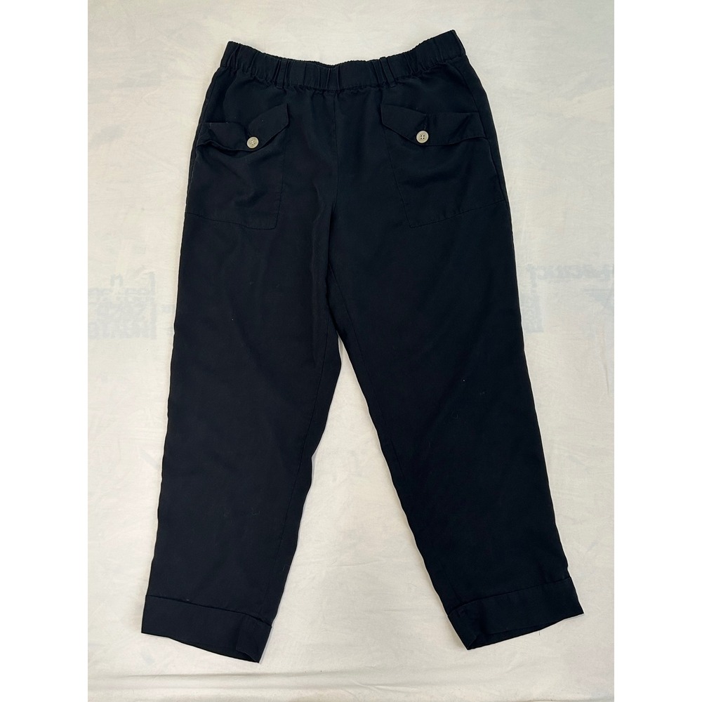 Ann Taylor Womens Black Elastic Waist Cropped Utility Pants Size‎ 12 Cuffed Hem